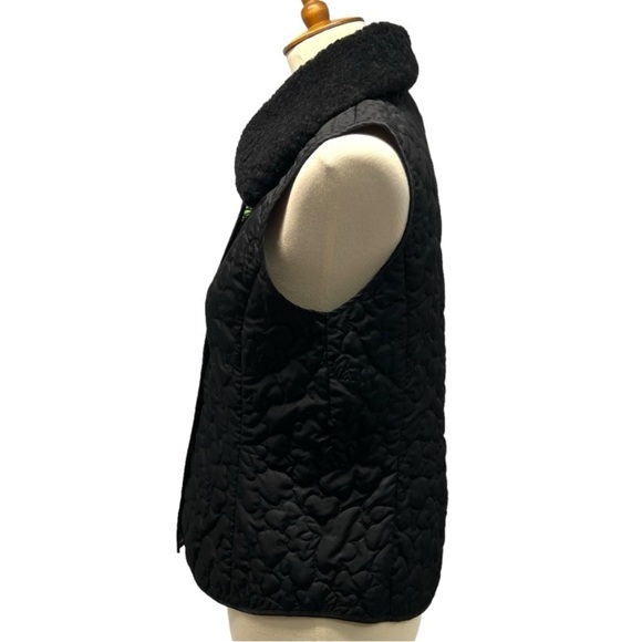 Lilly Pulitzer Black Quilted Snap Front Plush Sherpa Collar Puffy Vest Medium - Picture 6 of 14